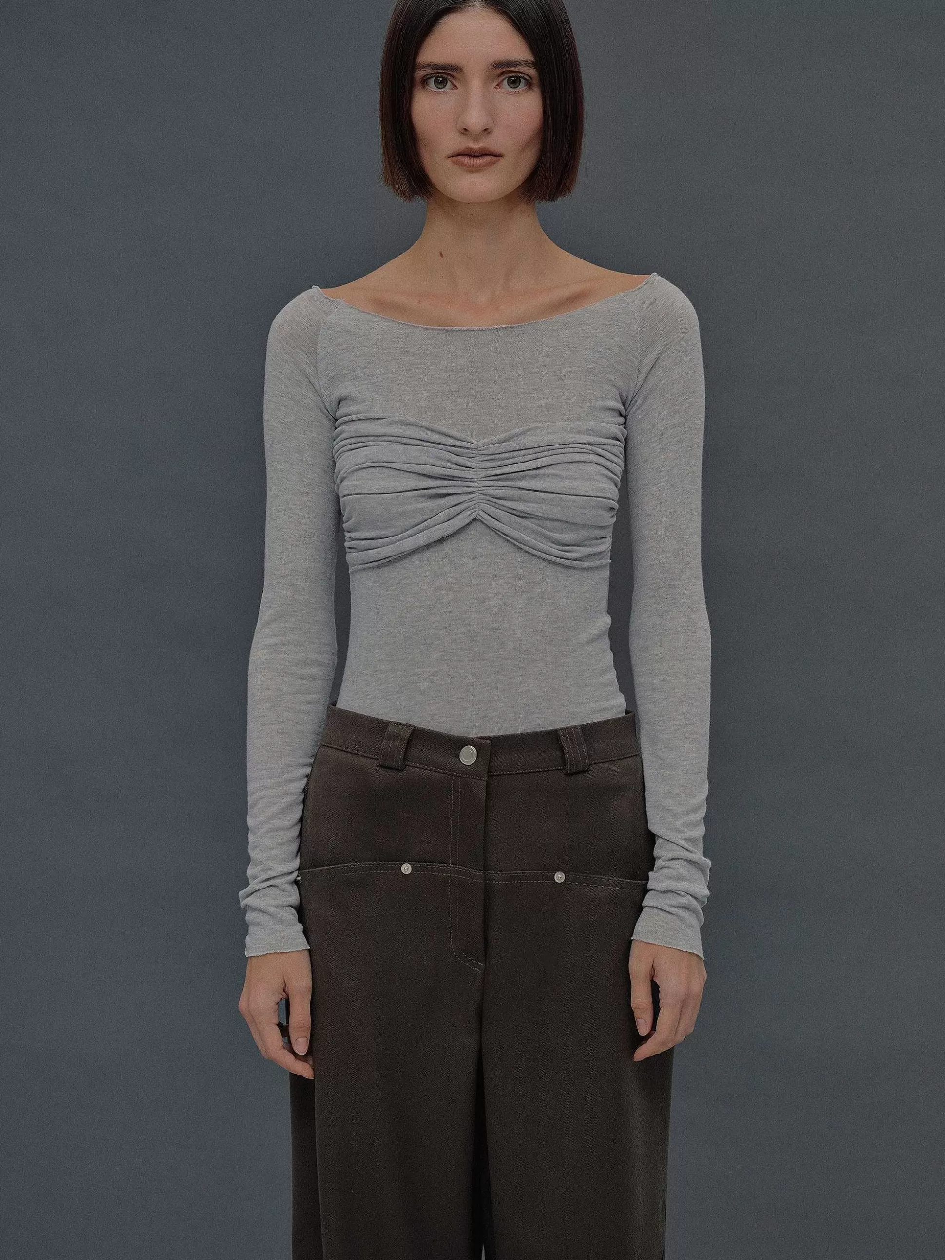 Women Source Unknown Clothing-Slim Bustier Jersey Tee, Mist Grey