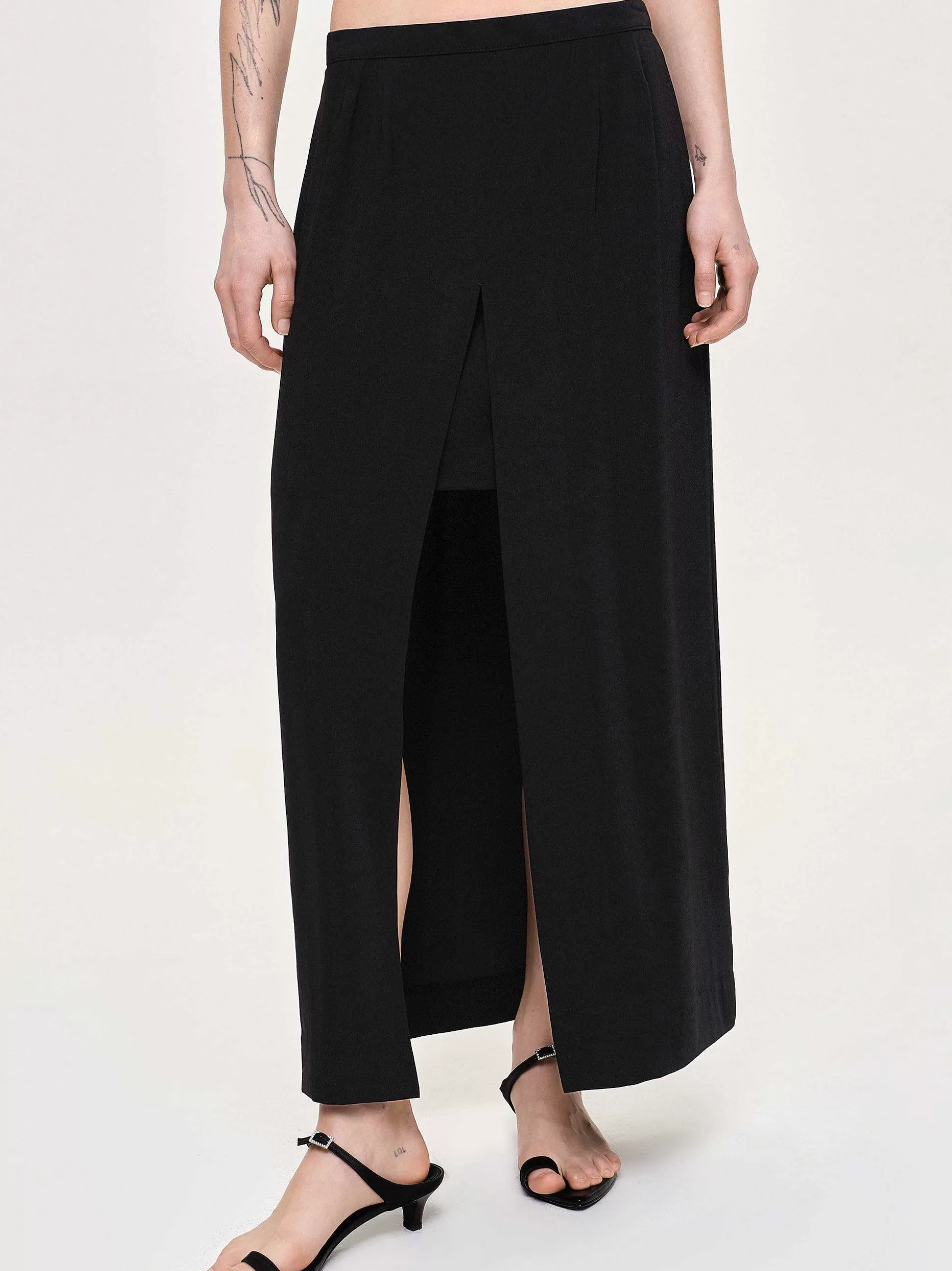 Women Source Unknown Clothing-Slit Maxi Skirt, Black