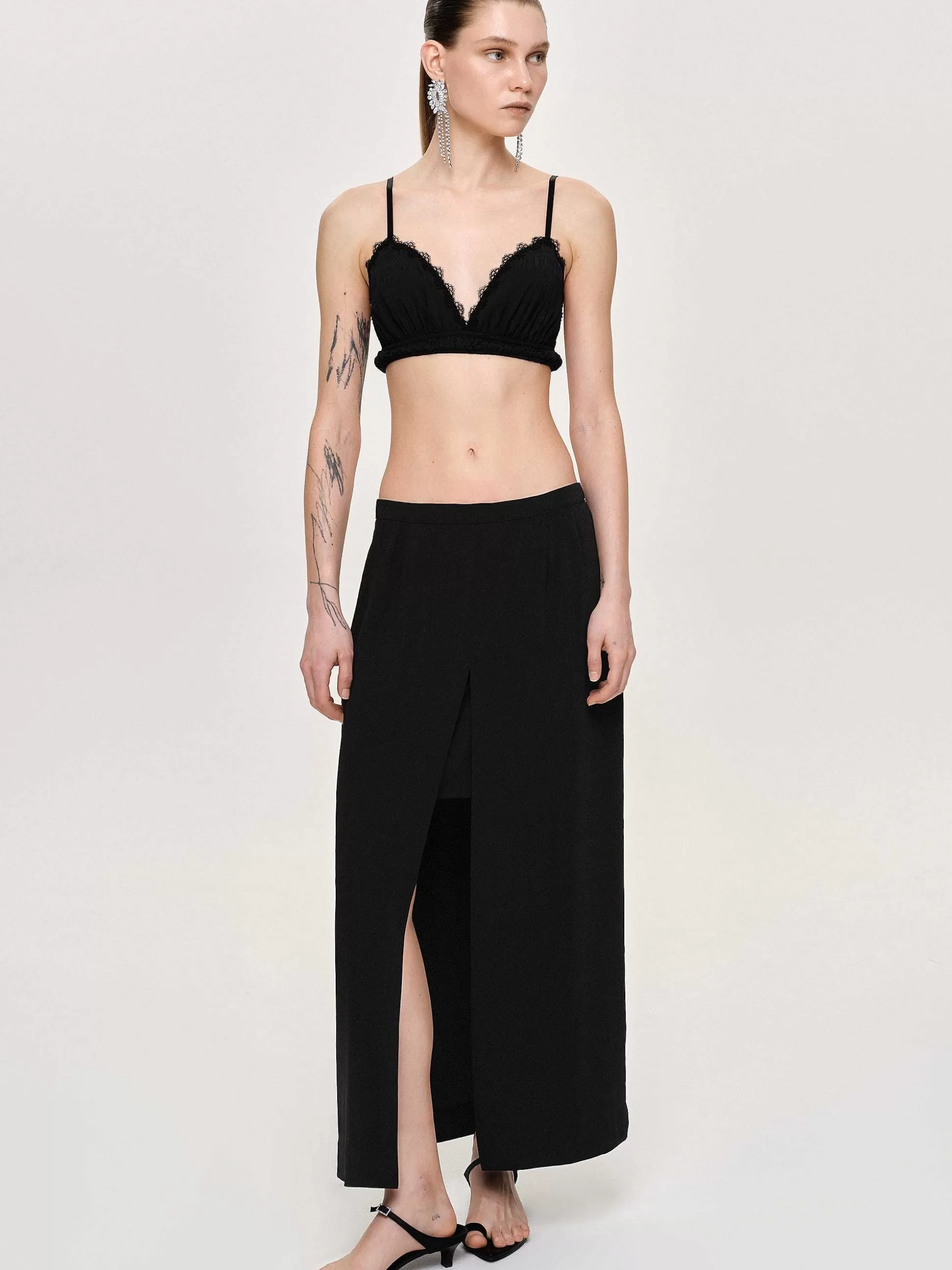 Women Source Unknown Clothing-Slit Maxi Skirt, Black