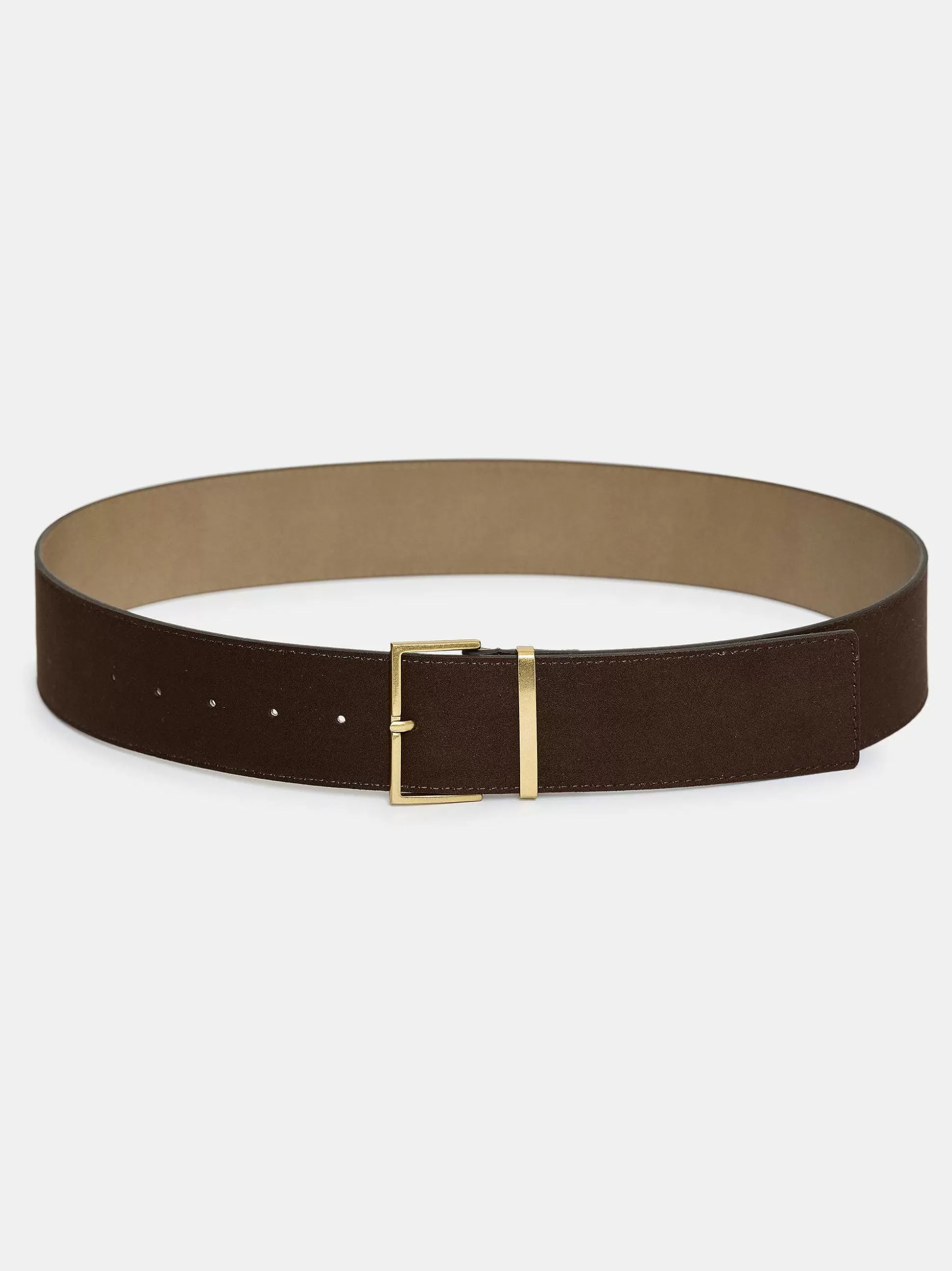 Women Source Unknown Accessories-Square Buckle Suede Belt, Espresso