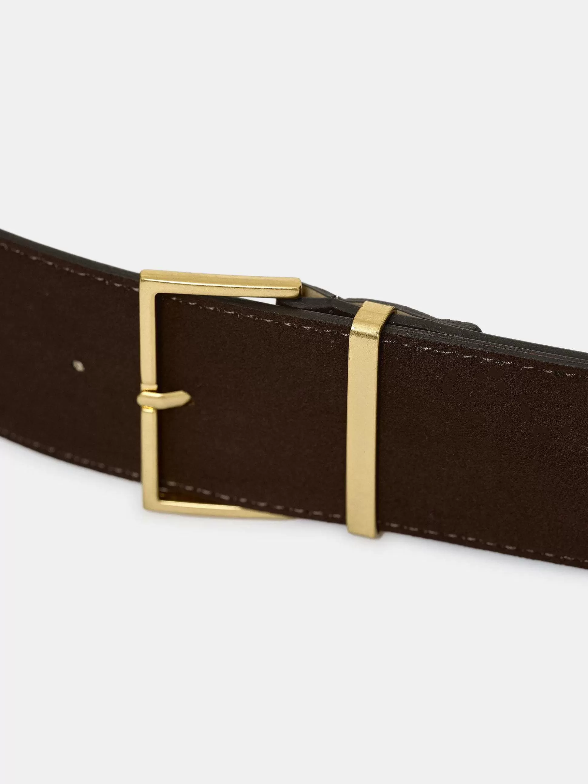 Women Source Unknown Accessories-Square Buckle Suede Belt, Espresso