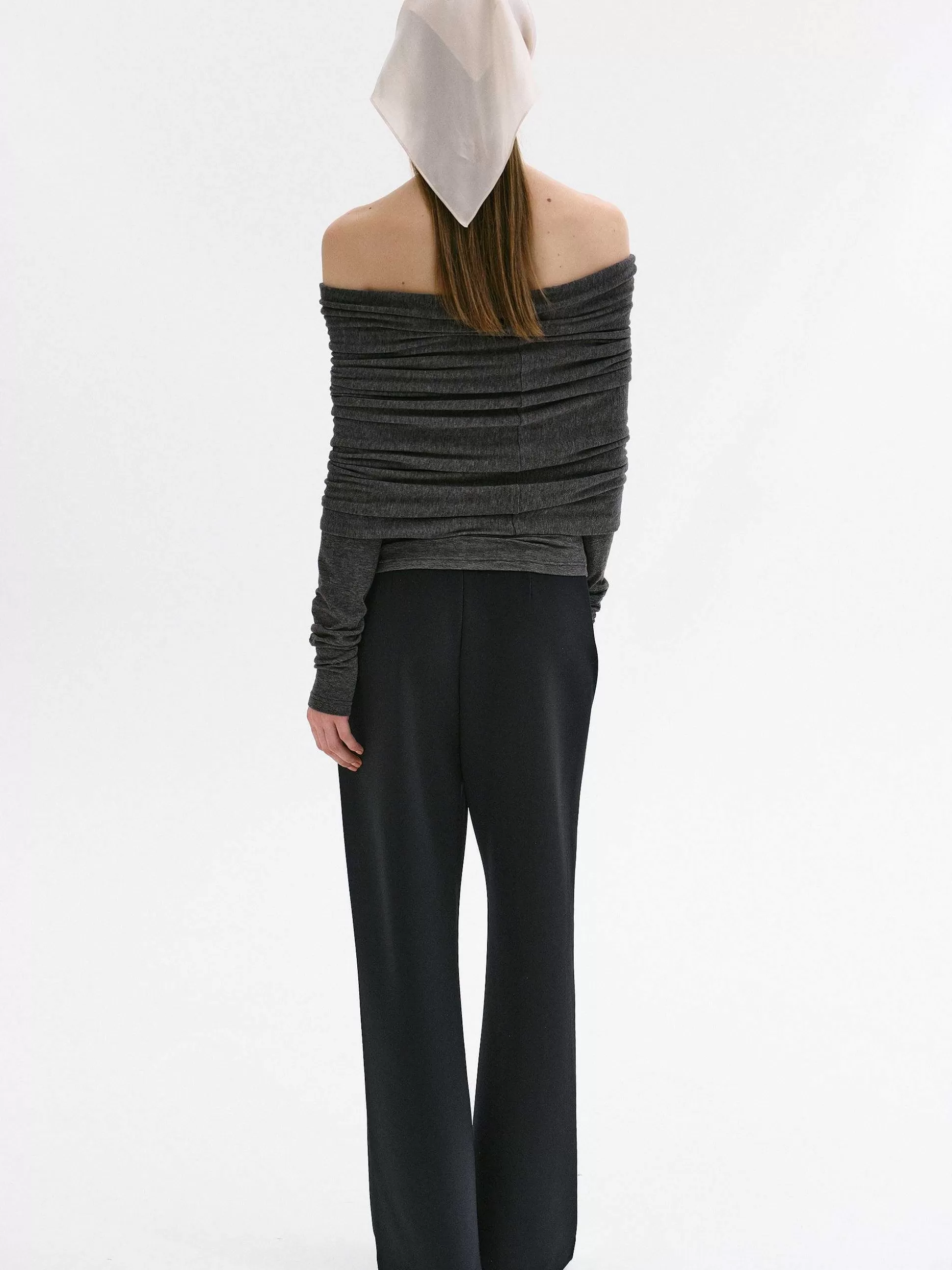 Women Source Unknown Accessories-Tova Off Shoulder Knit, Dark Grey Melange