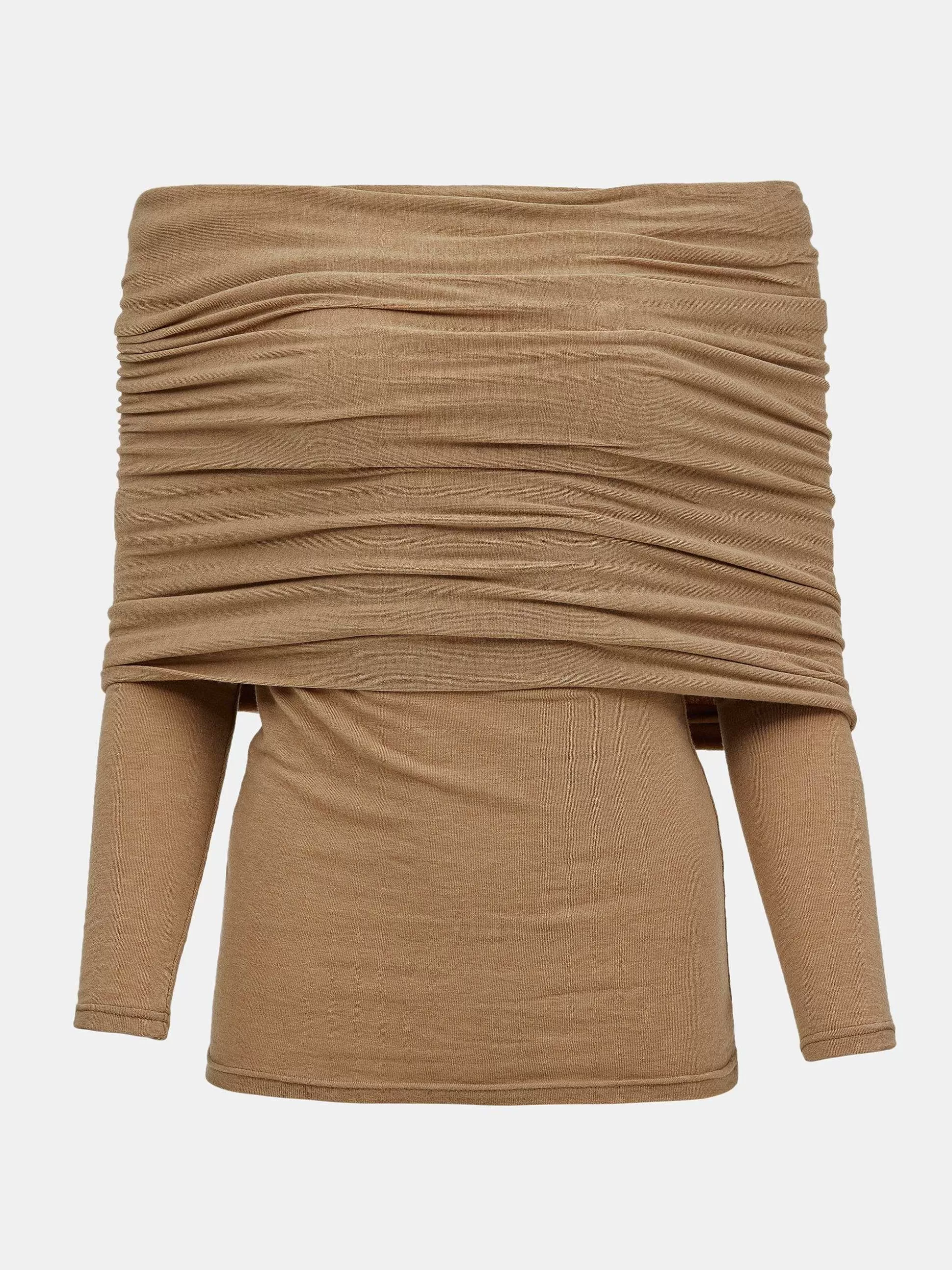 Women Source Unknown Accessories-Tova Off Shoulder Knit, Nude Brown
