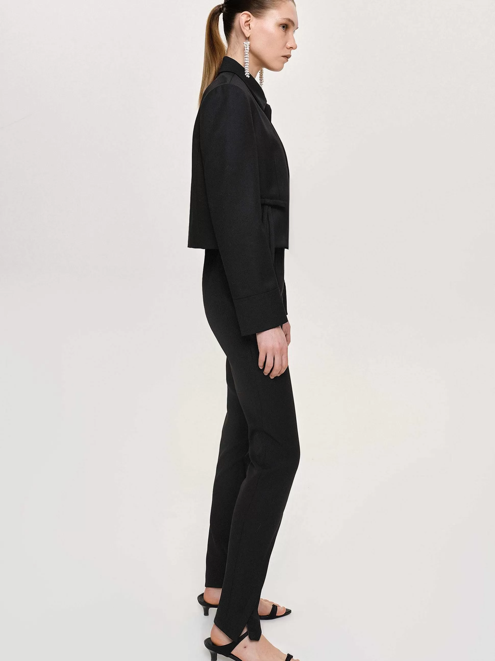 Women Source Unknown Bottoms-Tyia Bias-Cut Slim Trousers, Black