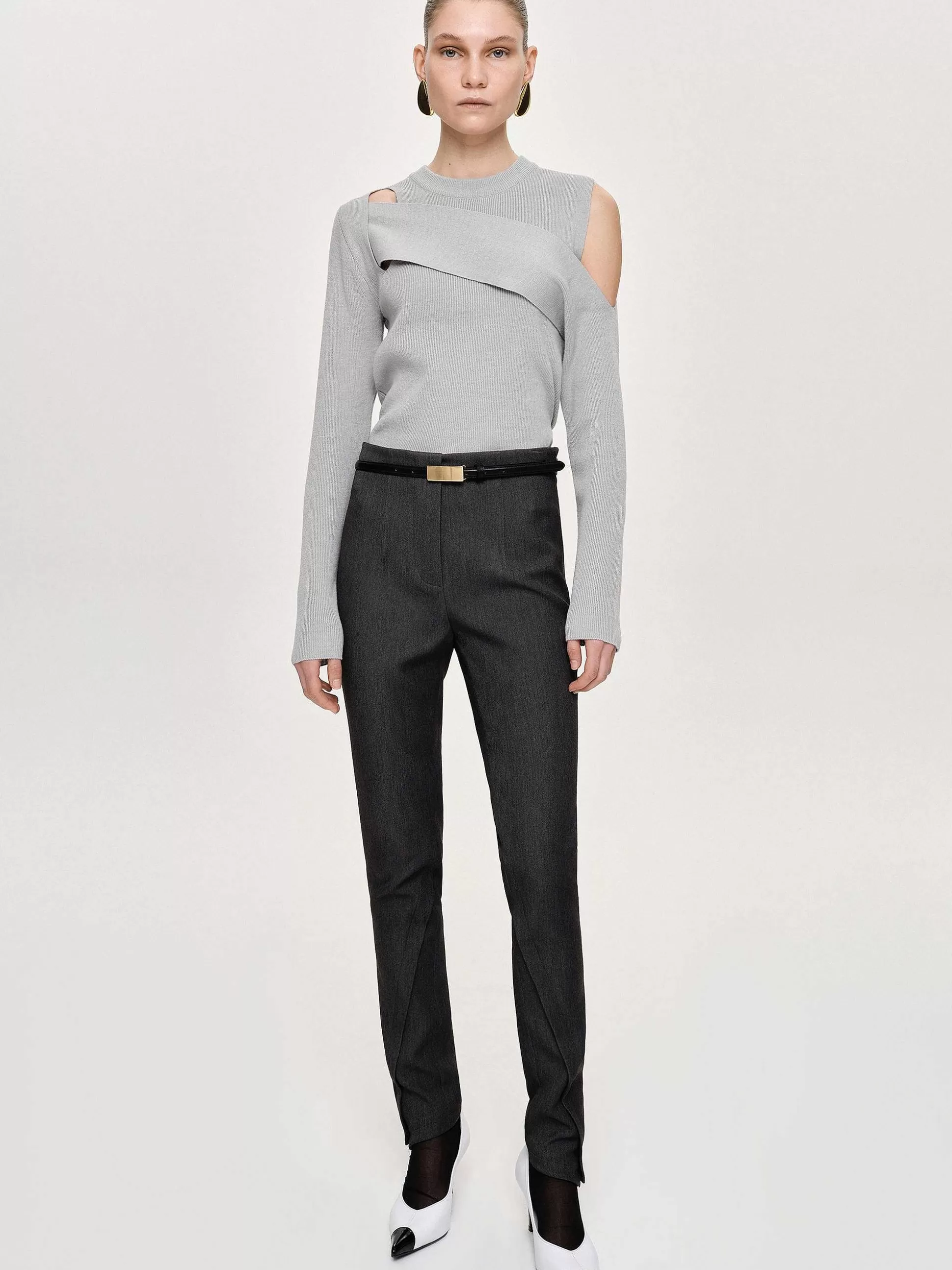 Women Source Unknown Bottoms-Tyia Bias-Cut Slim Trousers, Dark Charcoal