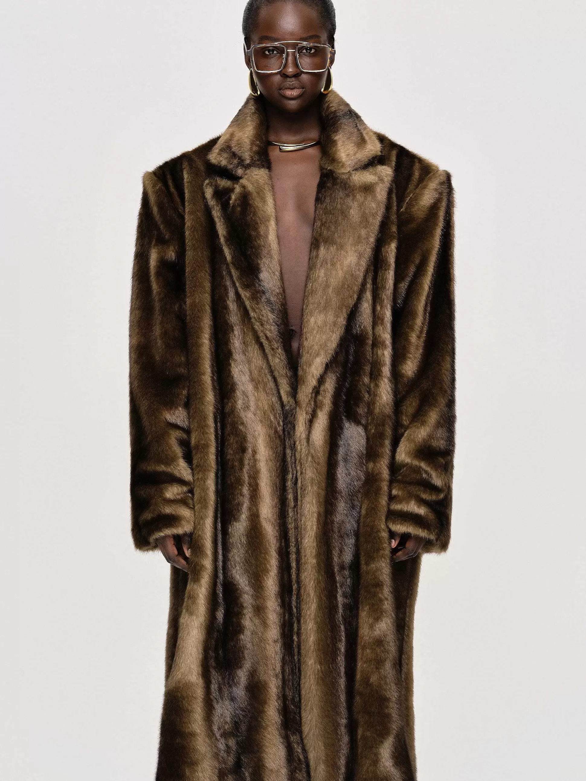 Women Source Unknown Clothing-Wallis Fur Oversized Grandpa Coat, Espresso