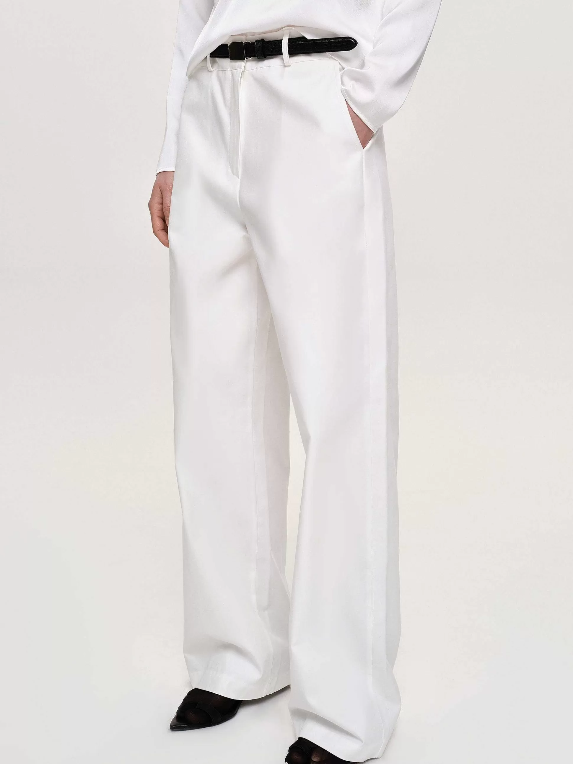 Women Source Unknown Bottoms-Wide-Leg Poplin Pants, White